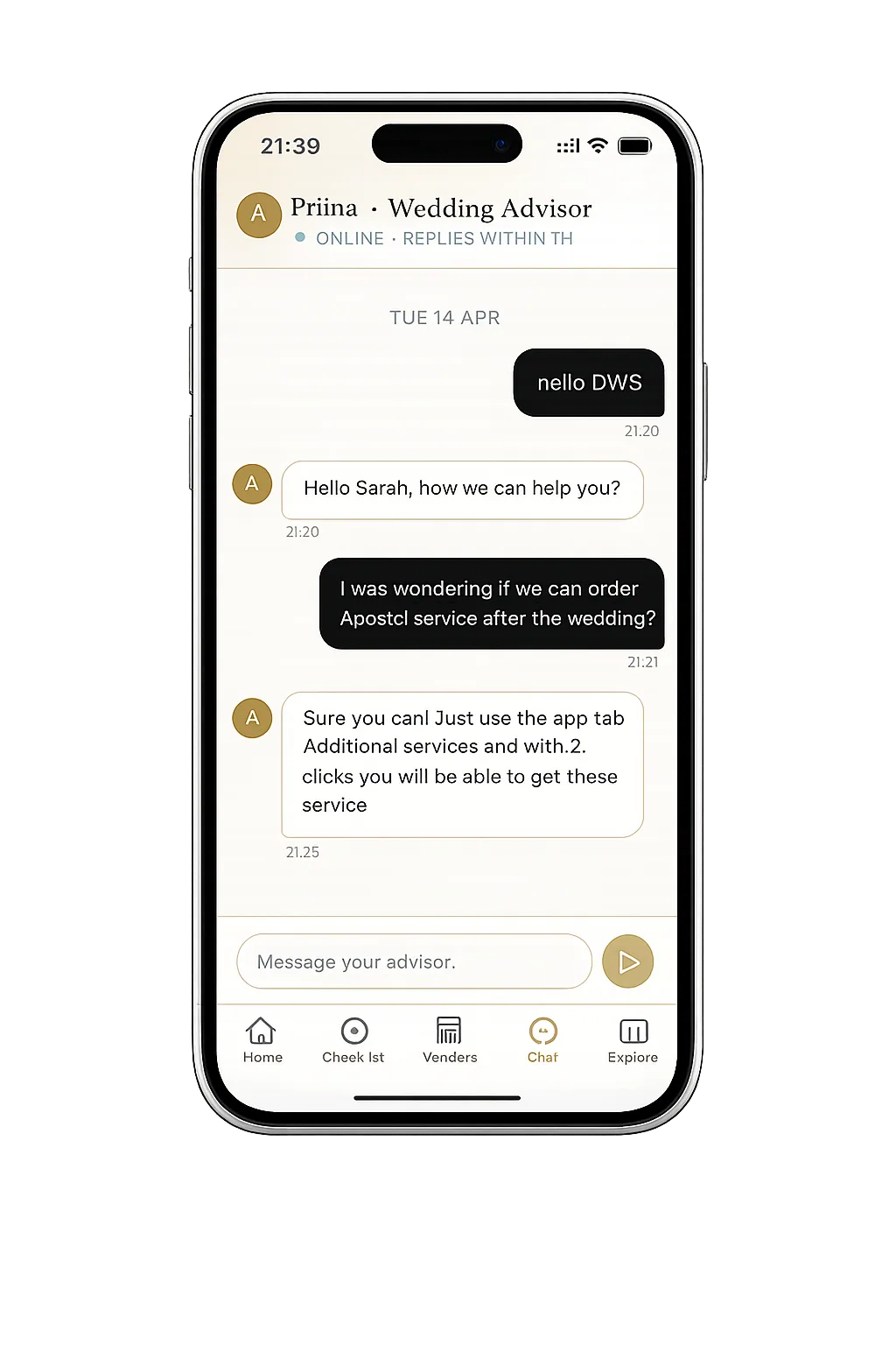 Direct Chat β Denmark Wedding Services app screen