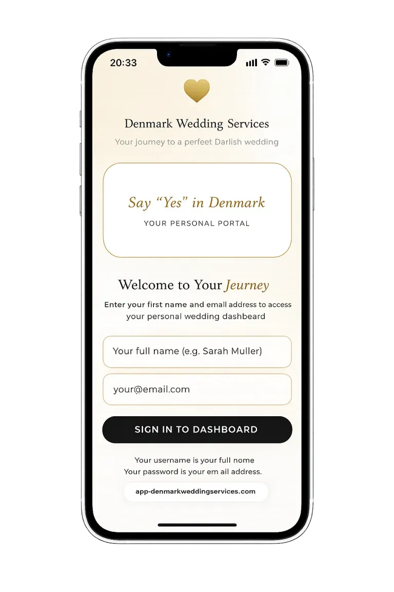 Secure Login — Denmark Wedding Services app screen
